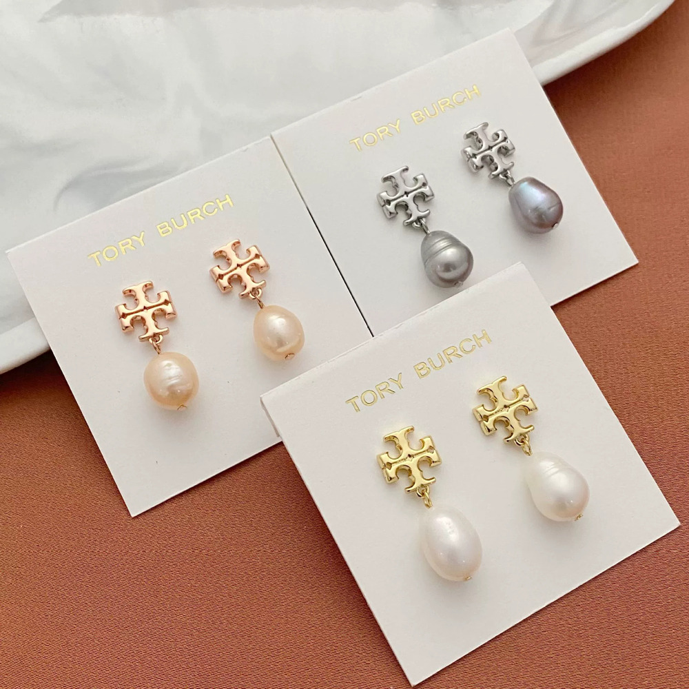 Tory Burch Letter Freshwater Pearl Drop Earrings
